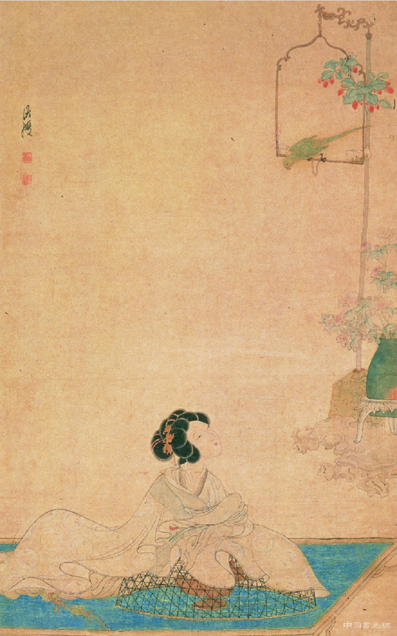 《斜倚熏笼图轴》赏析