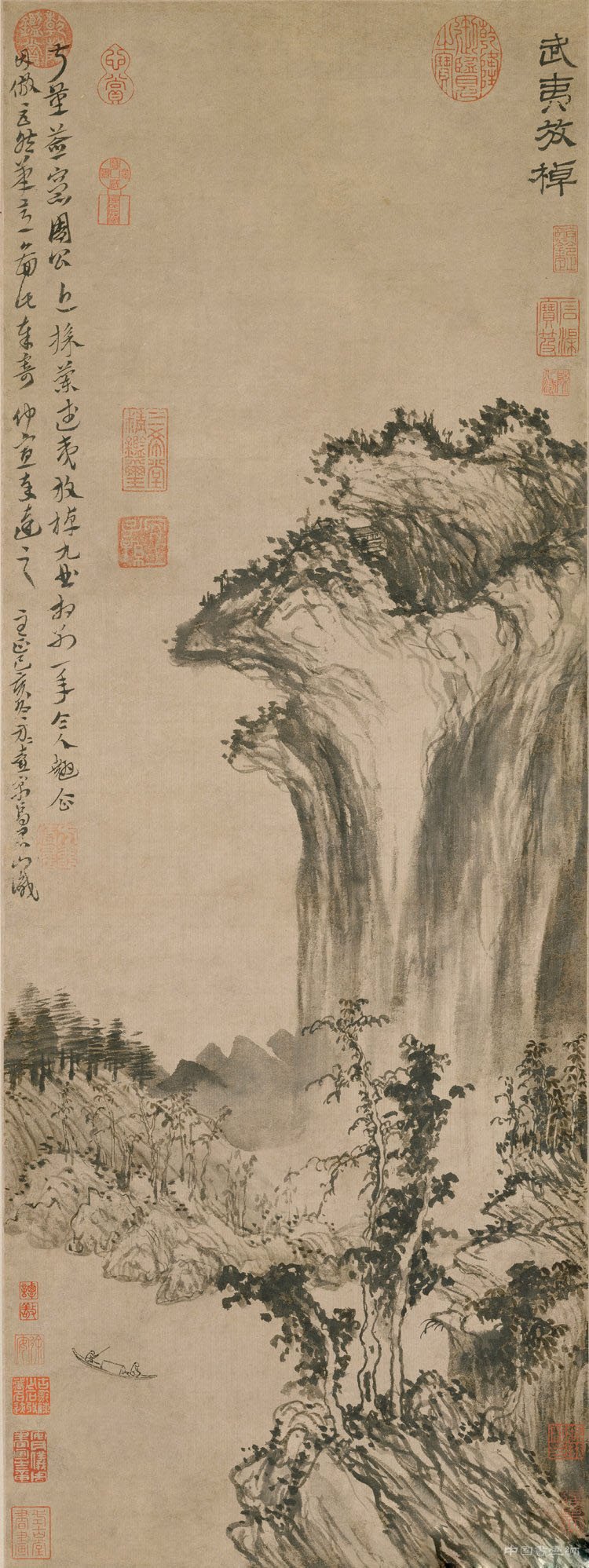 绘武夷山景《武夷放棹图轴》