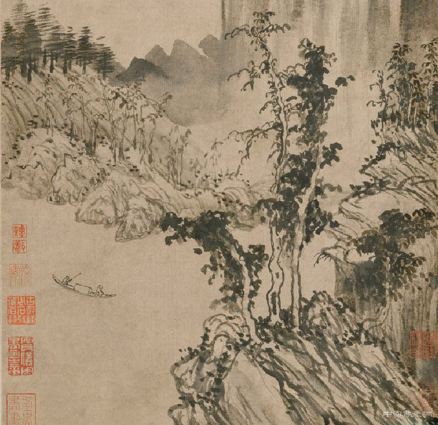 绘武夷山景《武夷放棹图轴》