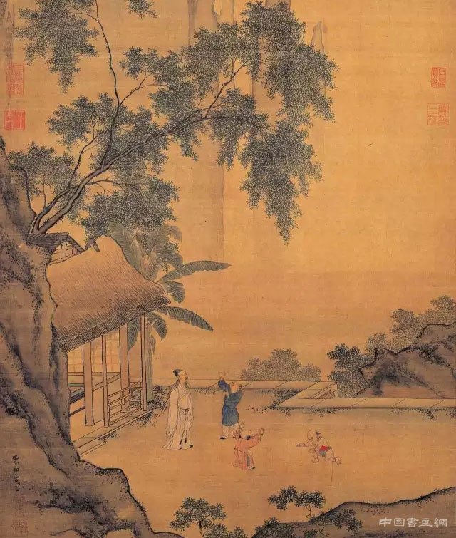 明 周臣《画闲看儿童捉柳花句意》