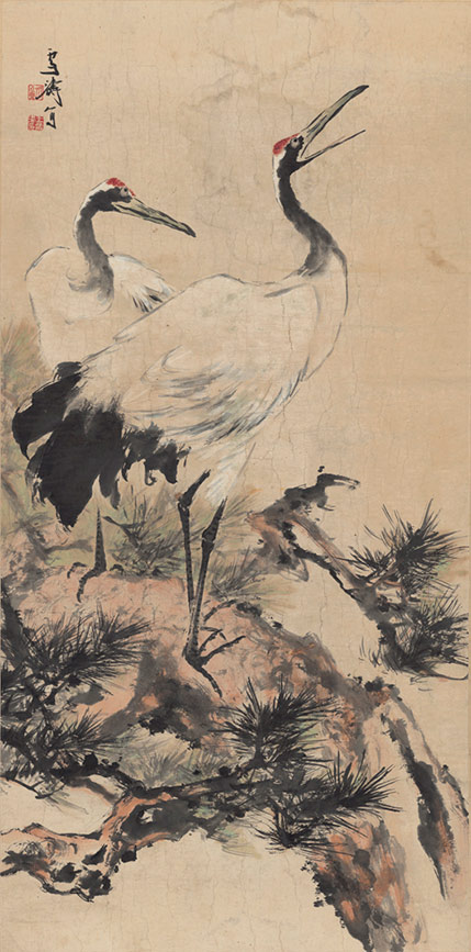 王雪涛 双鹤松 纸本 67X135.6cm