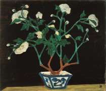 青花盆与菊