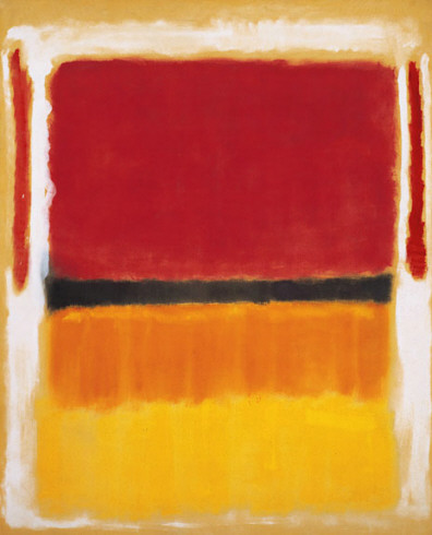 Untitled (Violet, Black, Orange, Yellow on White and Red)