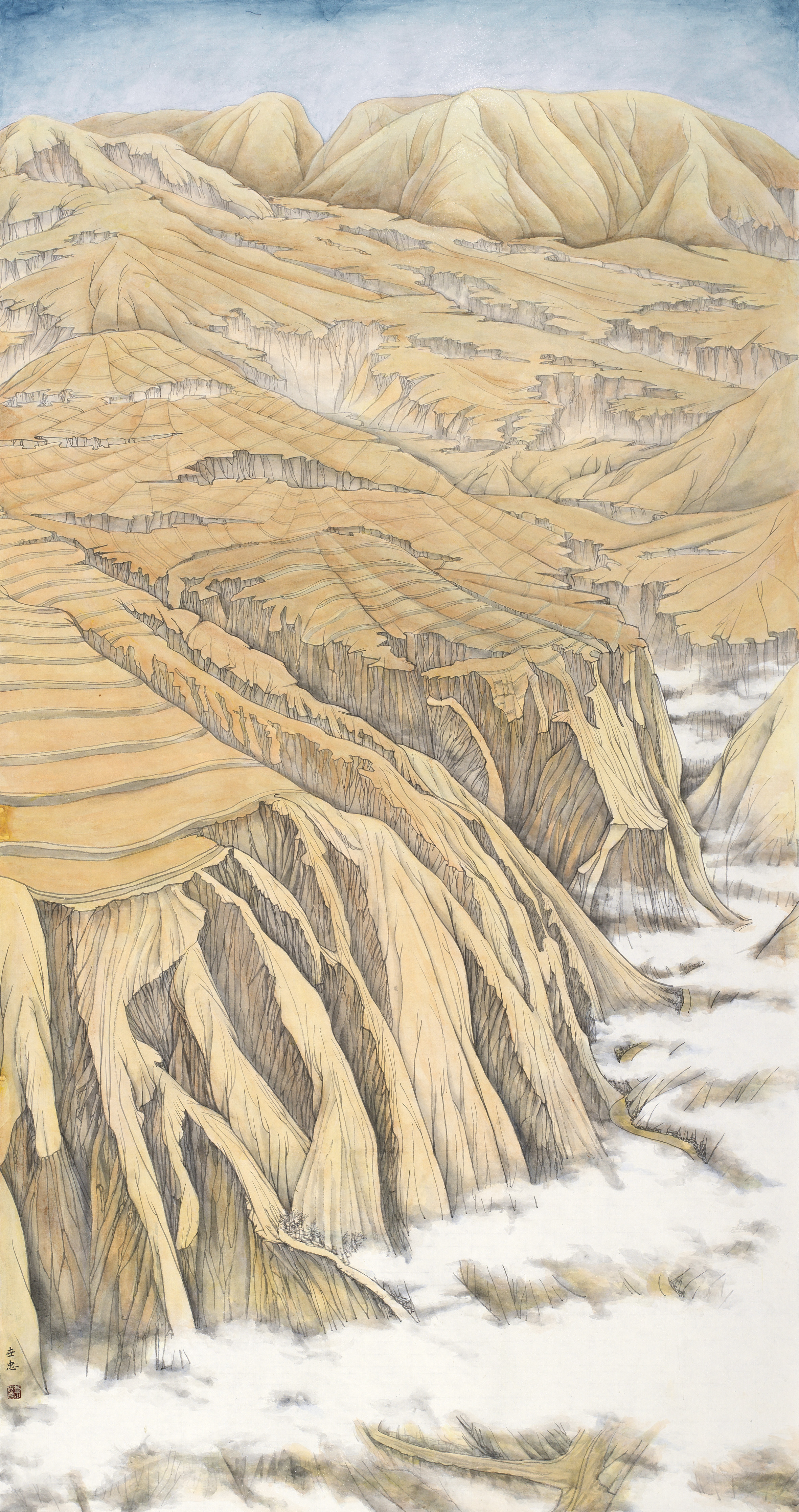董世忠 白云深处黄土地 纸本设色 180CM×97CM 2014