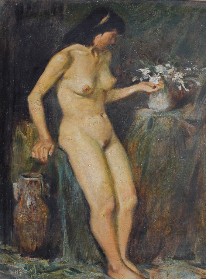 游二川油画《摸特与花》