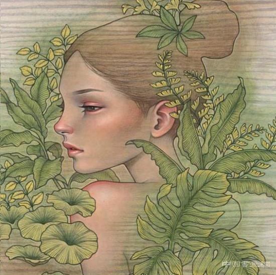 唯美纯净的绘画美学：少女身体与植物融为一体