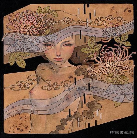 唯美纯净的绘画美学：少女身体与植物融为一体