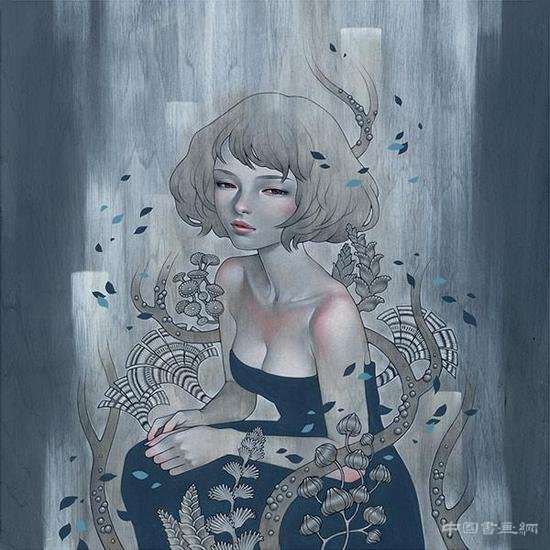 唯美纯净的绘画美学:少女身体与植物融为一体