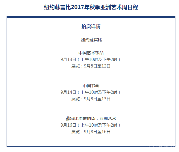 纽约苏富比比亚洲艺术周将于9月8日揭开序幕