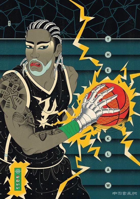 浮世绘风格与篮球融合的插画