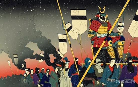 浮世绘风格与篮球融合的插画