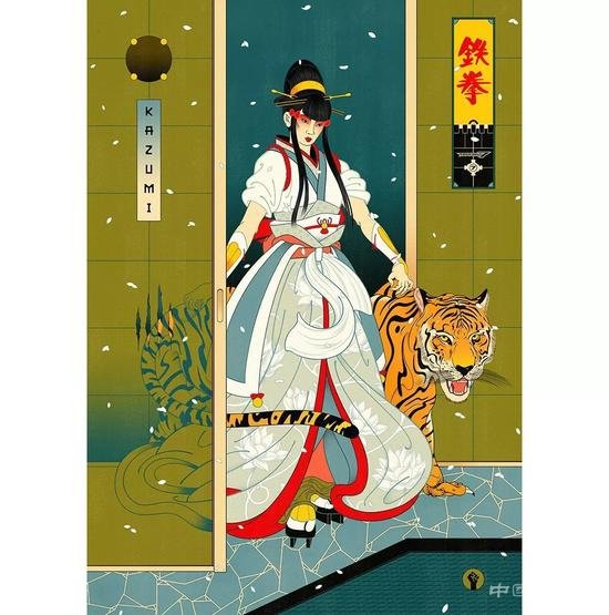 浮世绘风格与篮球融合的插画