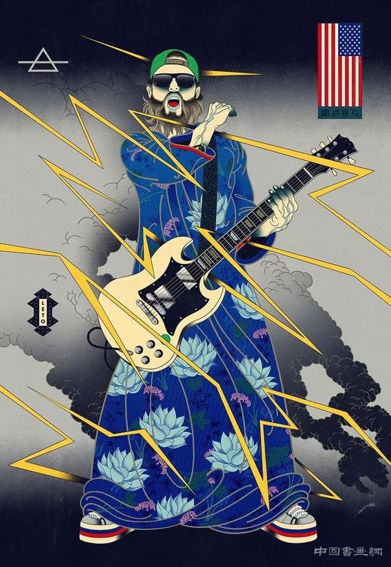 浮世绘风格与篮球融合的插画