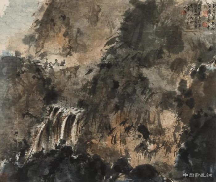 傅抱石《重岩赏泉》：于小天地中见大气象