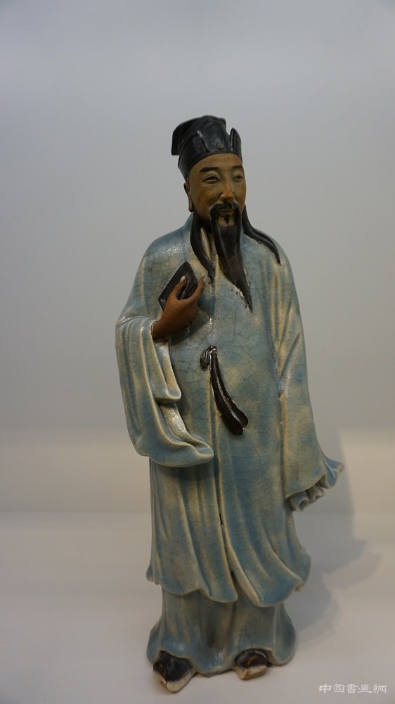 中国 石湾陶 人物置物 時代陶製骨董[B563]