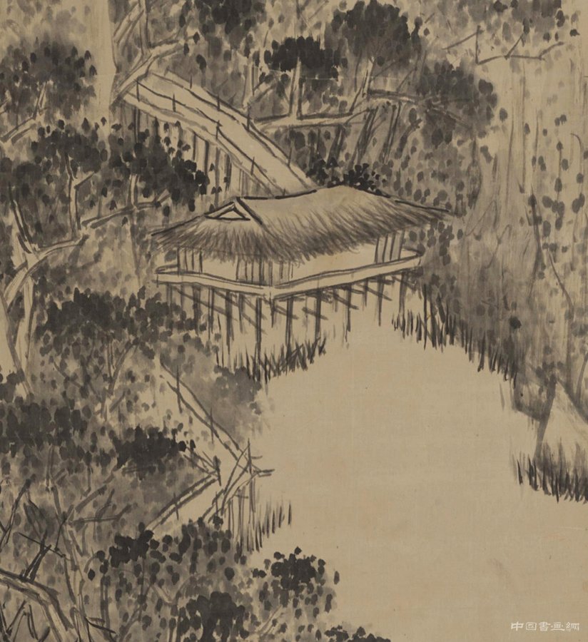 清 傅山《江深草阁图》轴