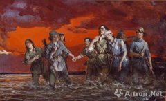 全山石油画作品《八女投江》 滔滔江水震撼人心